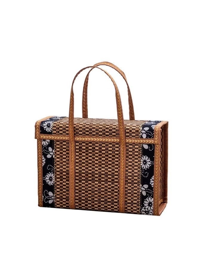 إيليلي سلال الخوص، سلة نزهة منسوجة، سلة فاكهة قابلة للطي، سلة تخزين طعام محمولة باليد، سلال بمقابض، سلة خبز العجين المخمر، قوالب الخبز، بطانيات النزهة - Image 2